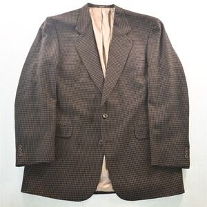 Vtg USA Made 44XL Brown Houndstooth‎ Soft Tweed Mens Blazer Jacket Sport Coat